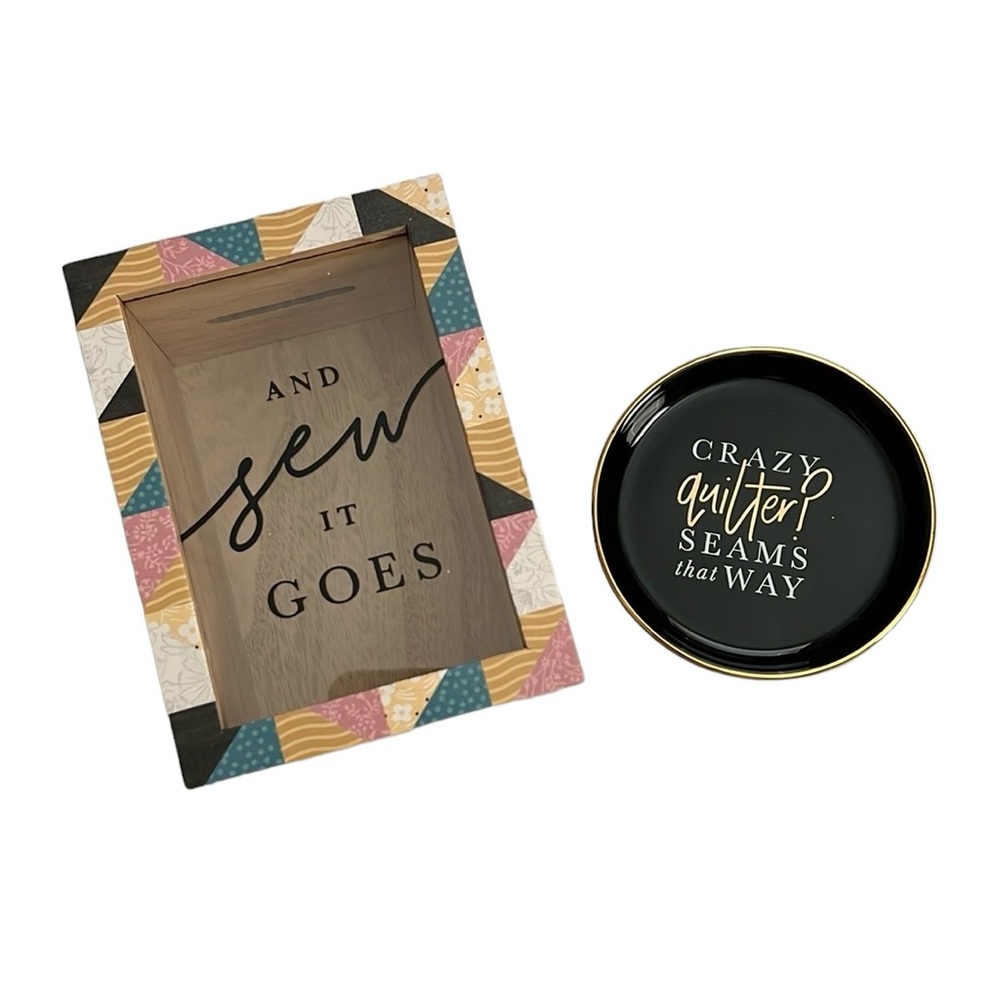 🌟NEW🌟 SEW•OLOGY Sew it Goes Money Bank & Crazy Quilter Pin Dish